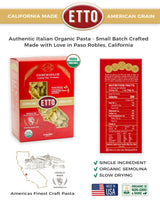 Etto Pasta- Organic Conchiglie Pasta- Single Ingredient- Non-GMO Pasta- Vegan, Vegetarian, Organic Pasta. Protein-rich, All Natural- Durum Wheat