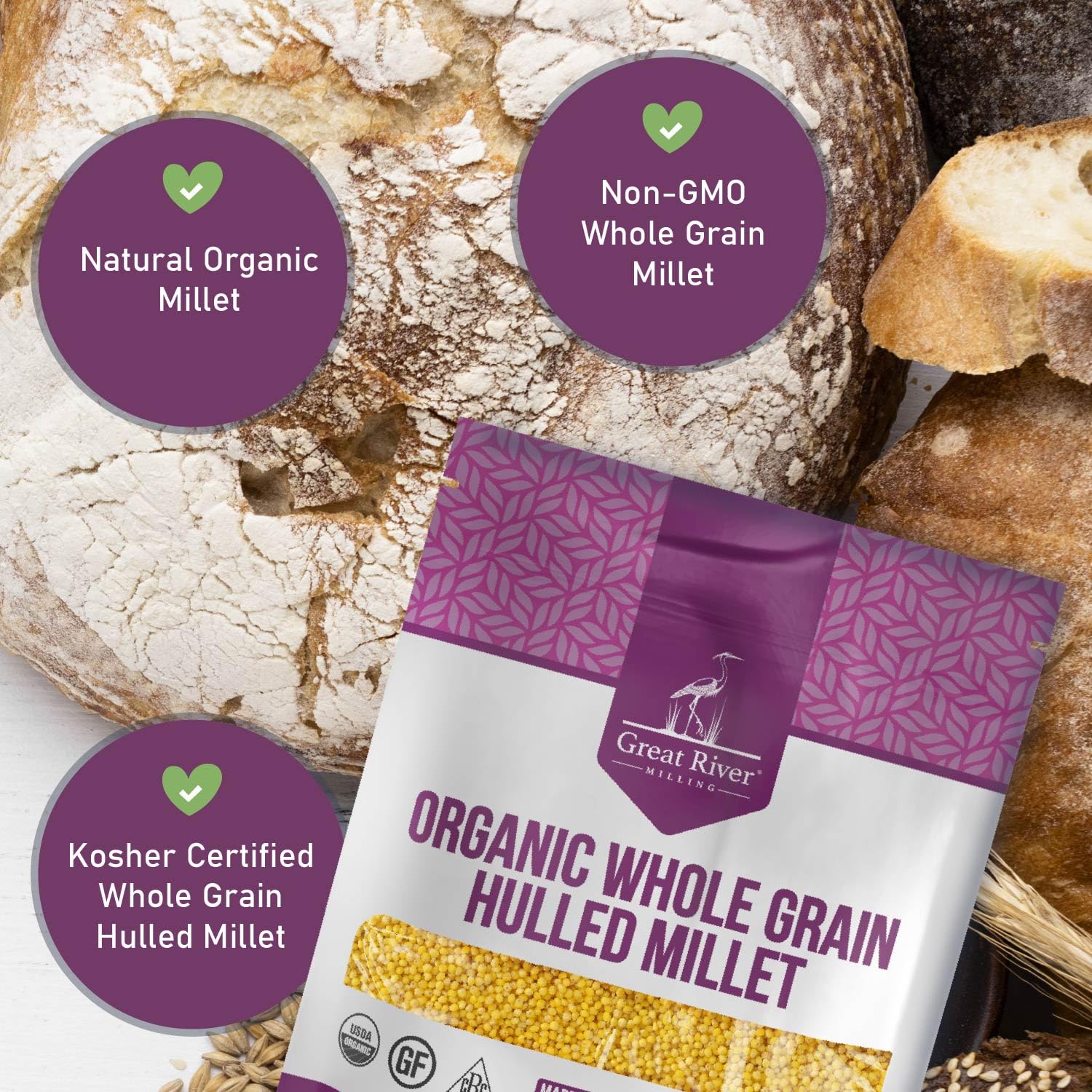 Great River Milling Organic Hulled Millet | Whole Grain Ancient Grain | Gluten-Free, High-Fiber Superfood | Non-GMO, Kosher Certified | Ideal for Salads, Porridge & Baking | 5 Lb