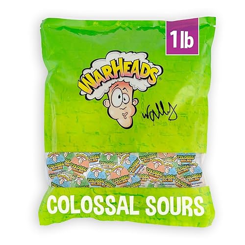WARHEADS Colossal Sours - Giant Sour and Sweet Candy with a Tangy Crunch - Intense Fruit Flavors - Blue Raspberry, Orange & Green Apple - 1 lb. Bag