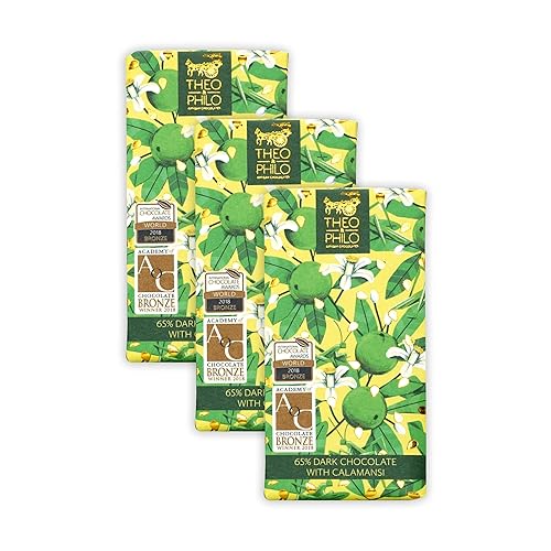 Theo & Philo Calamansi 65% Dark Chocolate 3 Pack - Filipino Chocolate - Bean-to-Bar, Direct Sourced, Made at Origin, Single Origin, Woman Owned, BIPOC