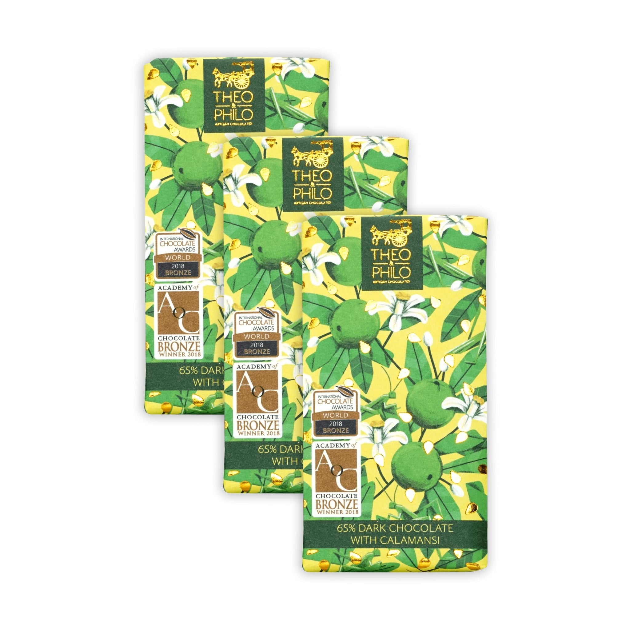Theo & Philo Calamansi 65% Dark Chocolate 3 Pack - Filipino Chocolate - Bean-to-Bar, Direct Sourced, Made at Origin, Single Origin, Woman Owned, BIPOC
