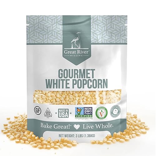 Great River Milling White Popcorn Kernels | Gluten Free Non-GMO Whole Grain Popping Corn | Vegan, Made in USA | Light Tender Popcorn for Air Popper