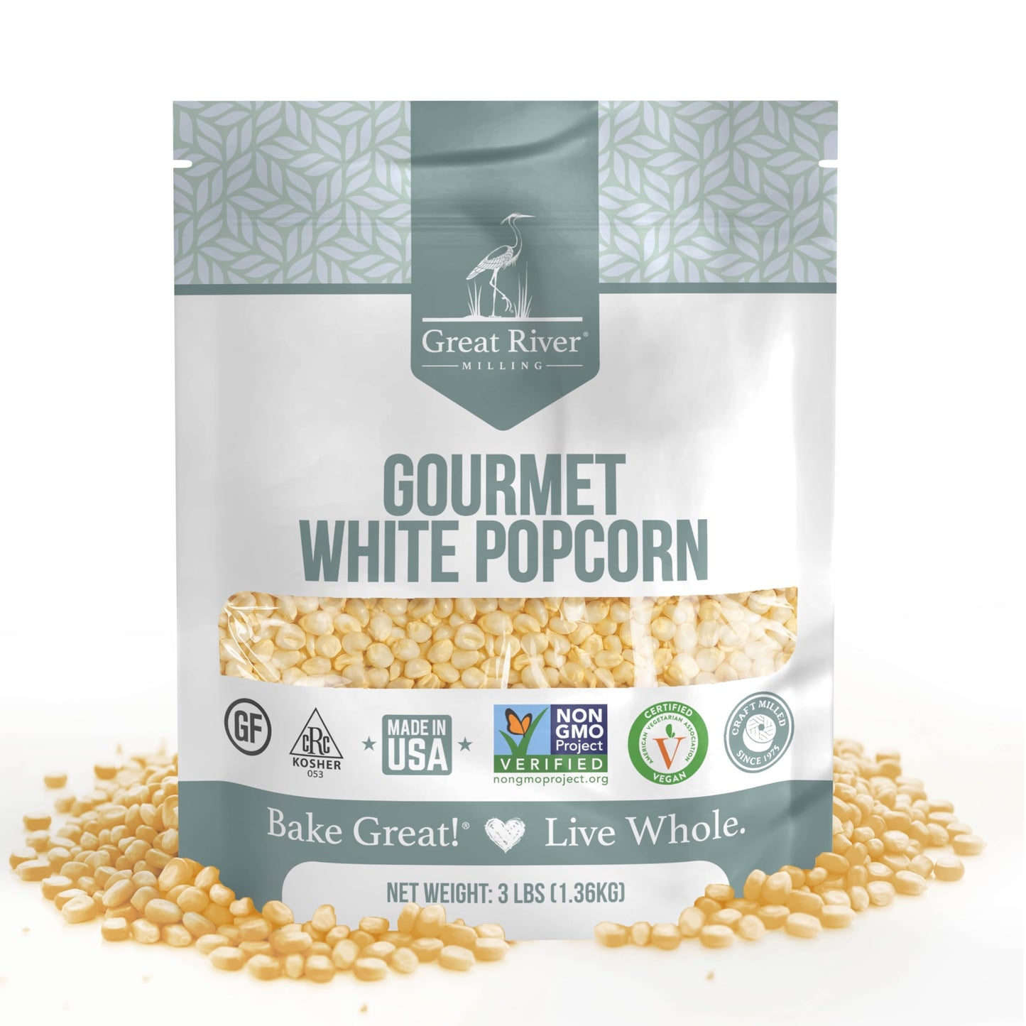 Great River Milling White Popcorn Kernels | Gluten Free Non-GMO Whole Grain Popping Corn | Vegan, Made in USA | Light Tender Popcorn for Air Popper