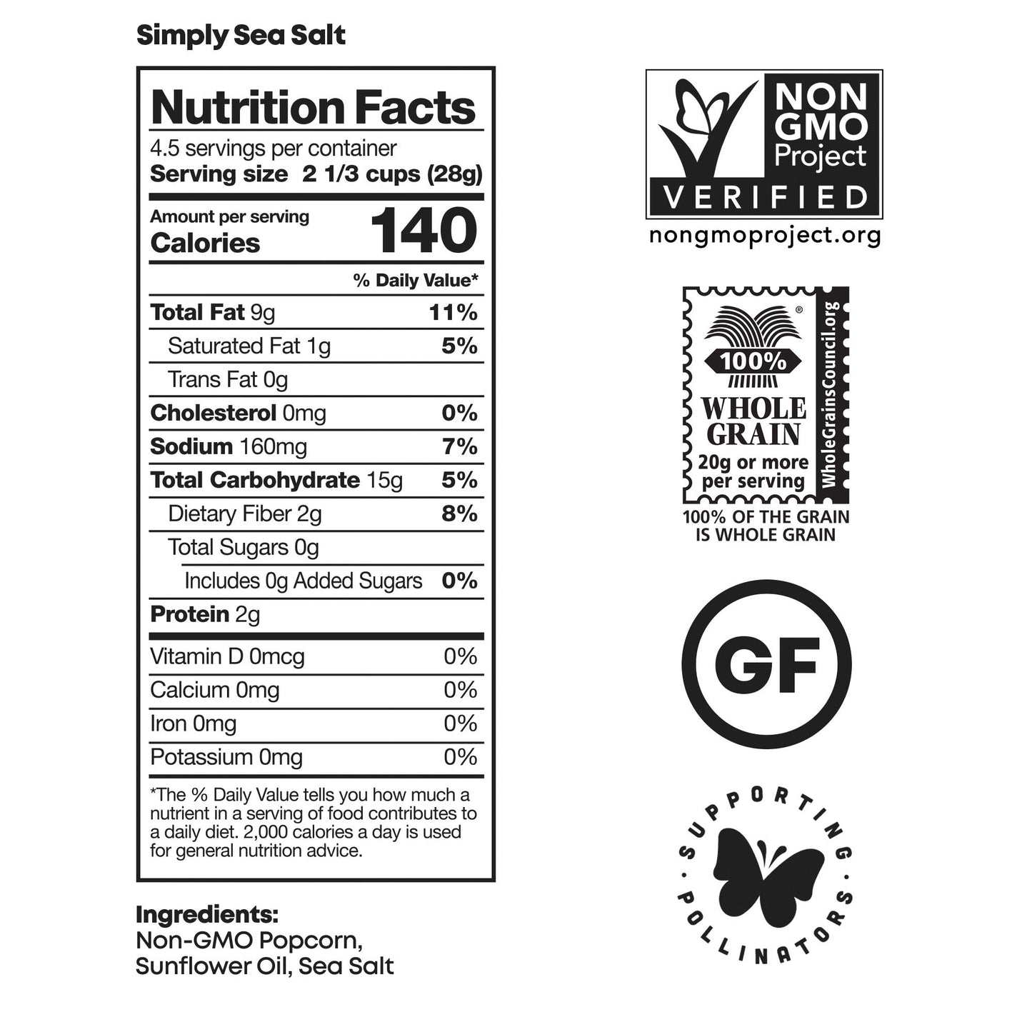 Black Jewell Simply Sea Salt Popped Popcorn, Gourmet Specialty Popcorn, 4.5 Ounces (Pack of 3)