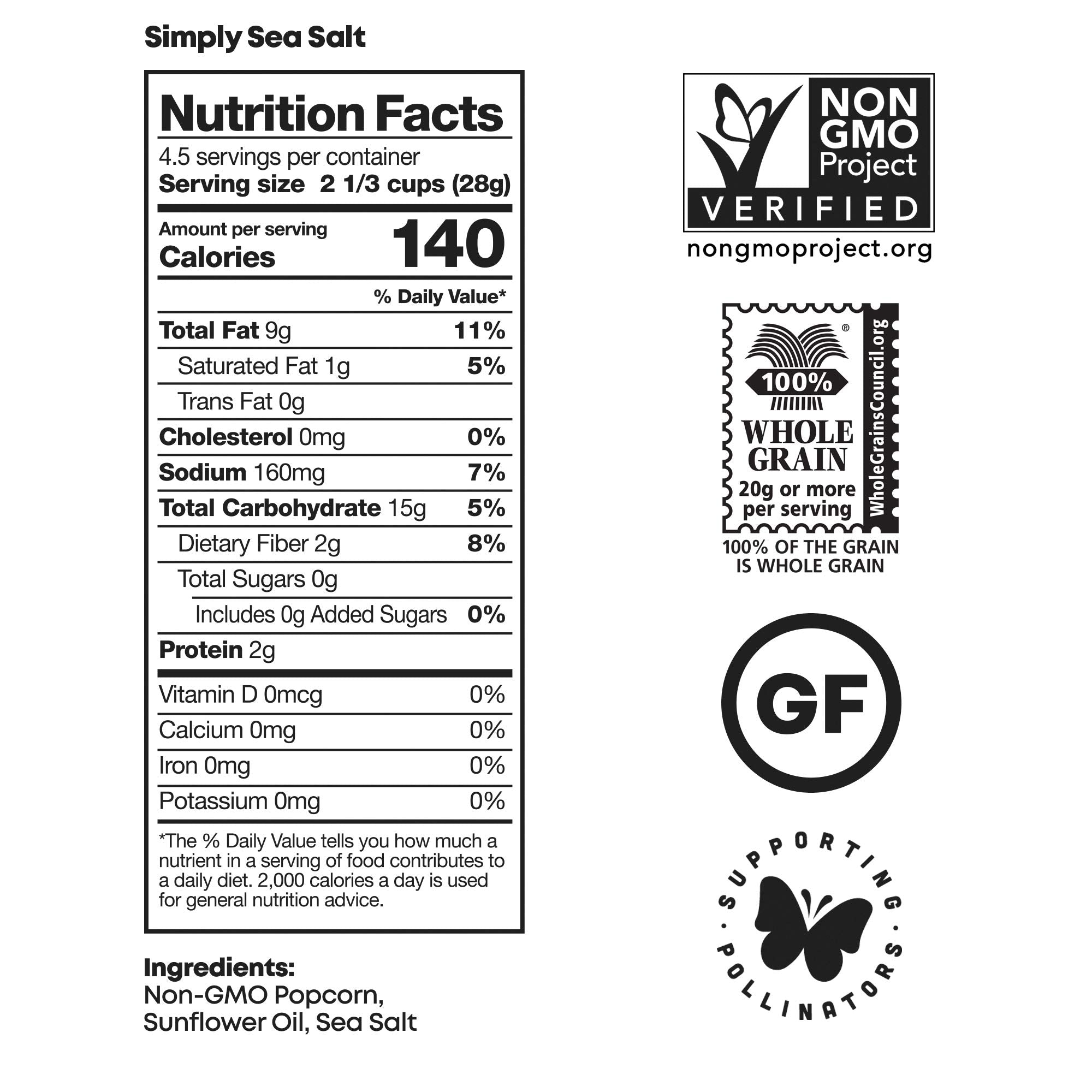 Black Jewell Simply Sea Salt Popped Popcorn, Gourmet Specialty Popcorn, 4.5 Ounces (Pack of 3)