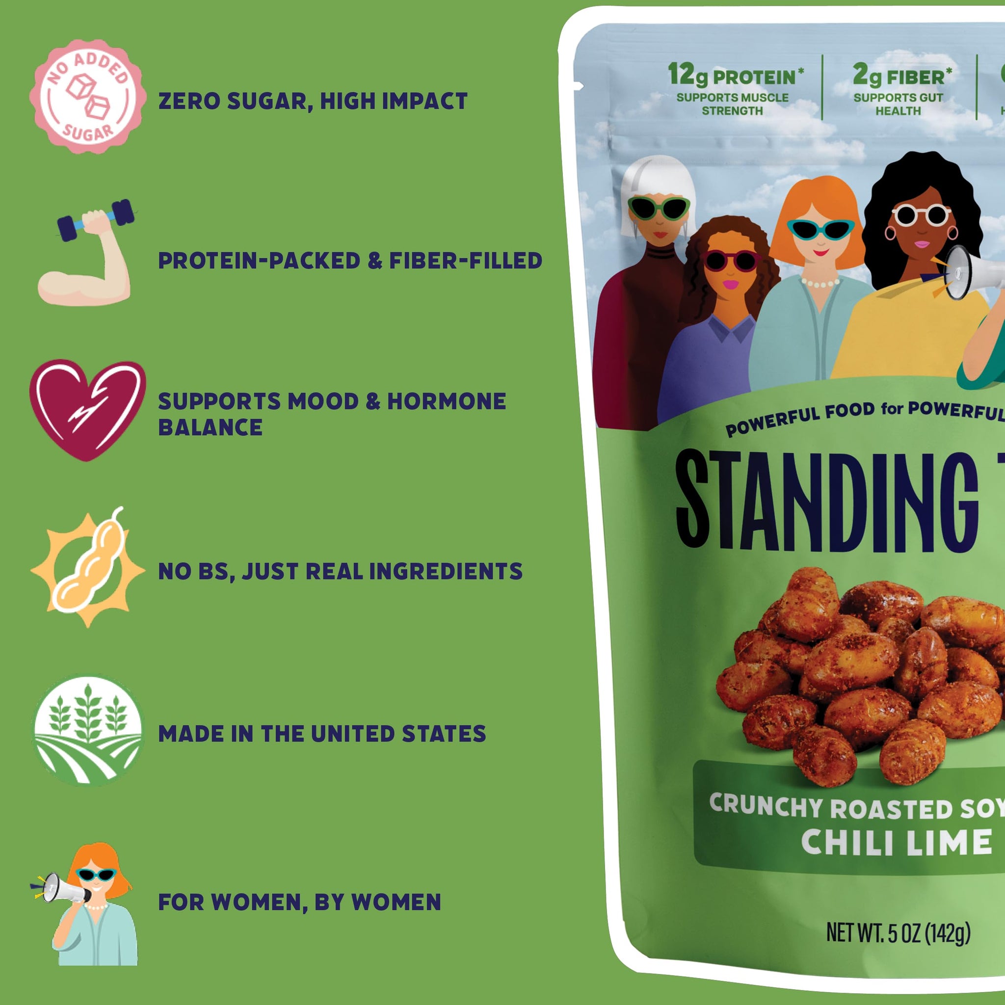 Standing Tall Roasted Soybean - Chili Lime- 12g protein, 2g fiber, 0g sugar, Plant-Based Vegan Snack, Gluten-Free, Non-GMO, 3 Count Variety Pack, 5oz