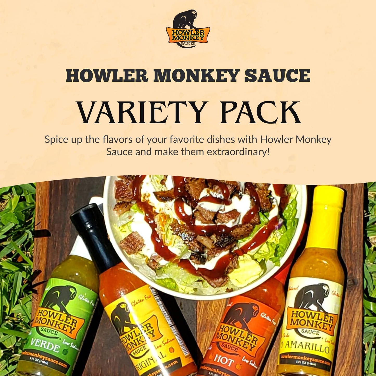 Howler Monkey Sauce - Hot Sauce Variety Pack - 5 Fl Oz (Pack of 4)