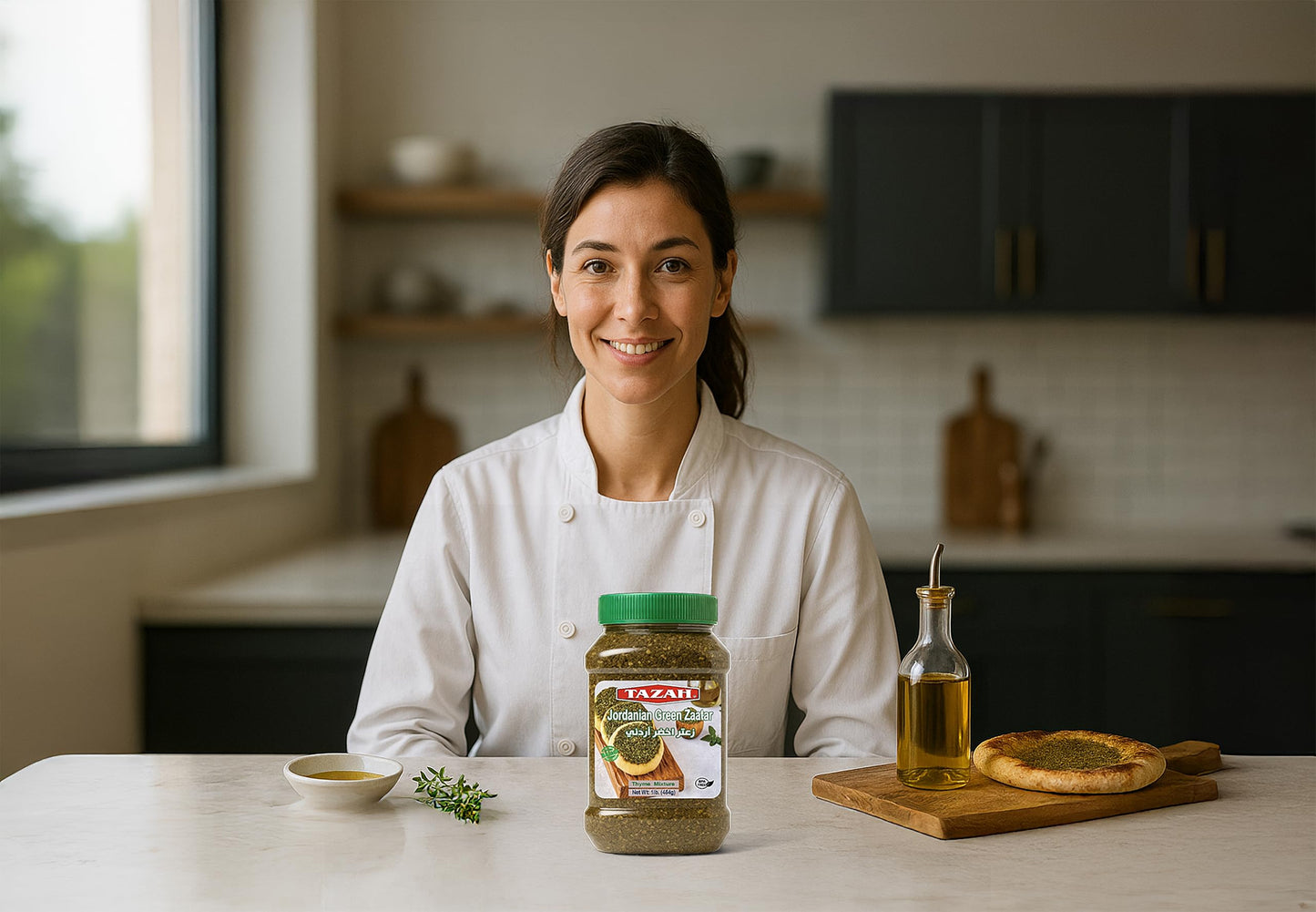 Tazah Zaatar Seasoning 16oz Jordanian Za'atar Thyme Mixture Green Zatar Mediterranean Seasoning in Jar (1lb 454g)