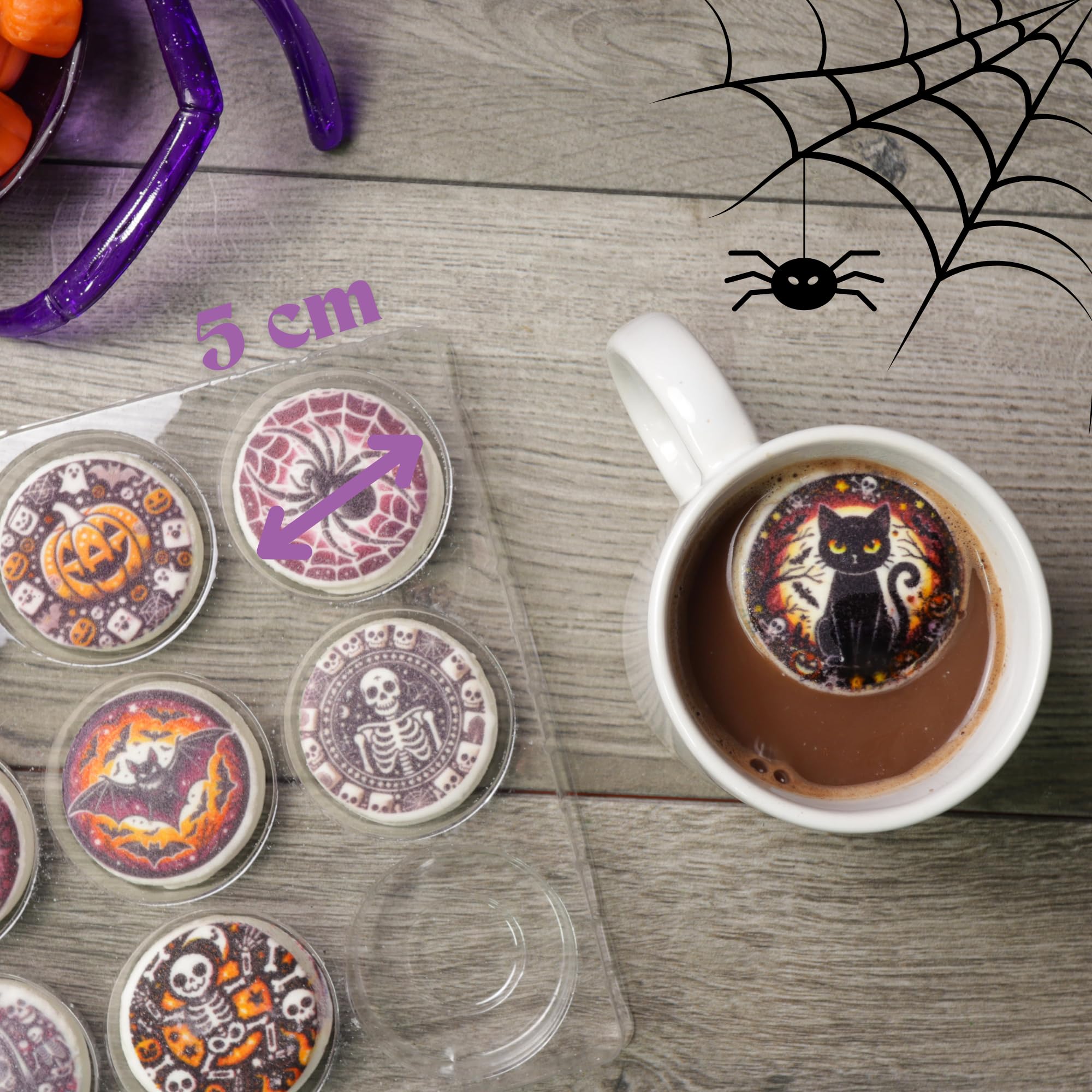 Halloween Marshmallow Toppers, Perfect Hot Cocoa Toppings or Dessert Decorating Candy, Assorted Festive Designs, 9 Count