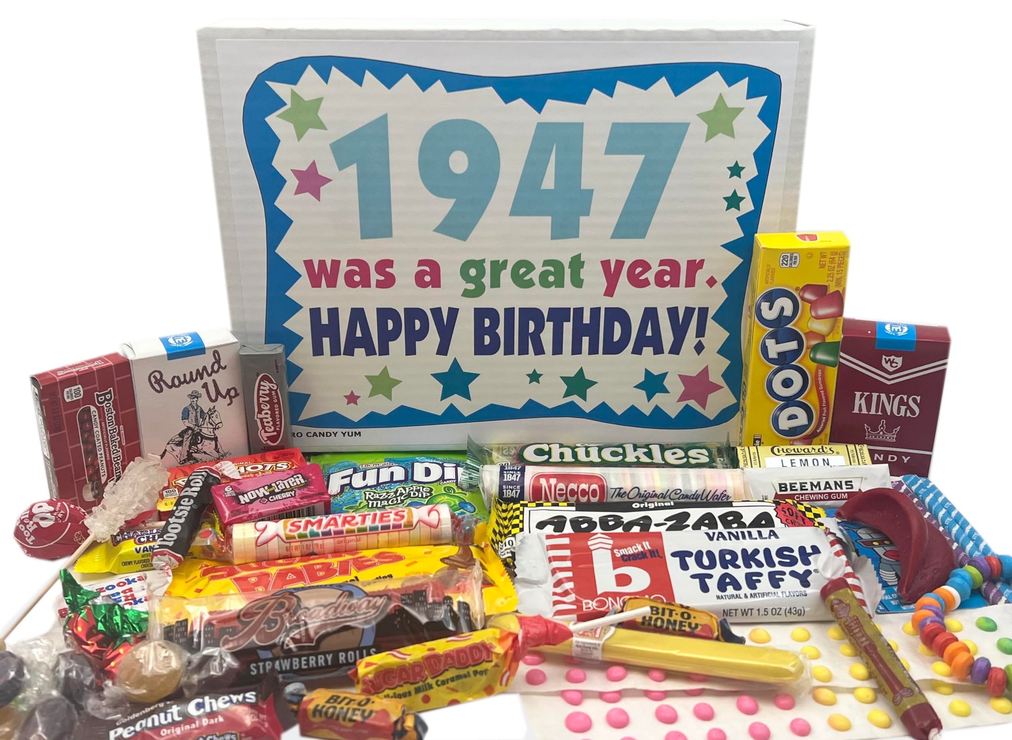 RETRO CANDY YUM ~ 1947 79th Birthday Gift Box Nostalgic Candy Assortment from Childhood for 79 Year Old Man or Woman Born 1947