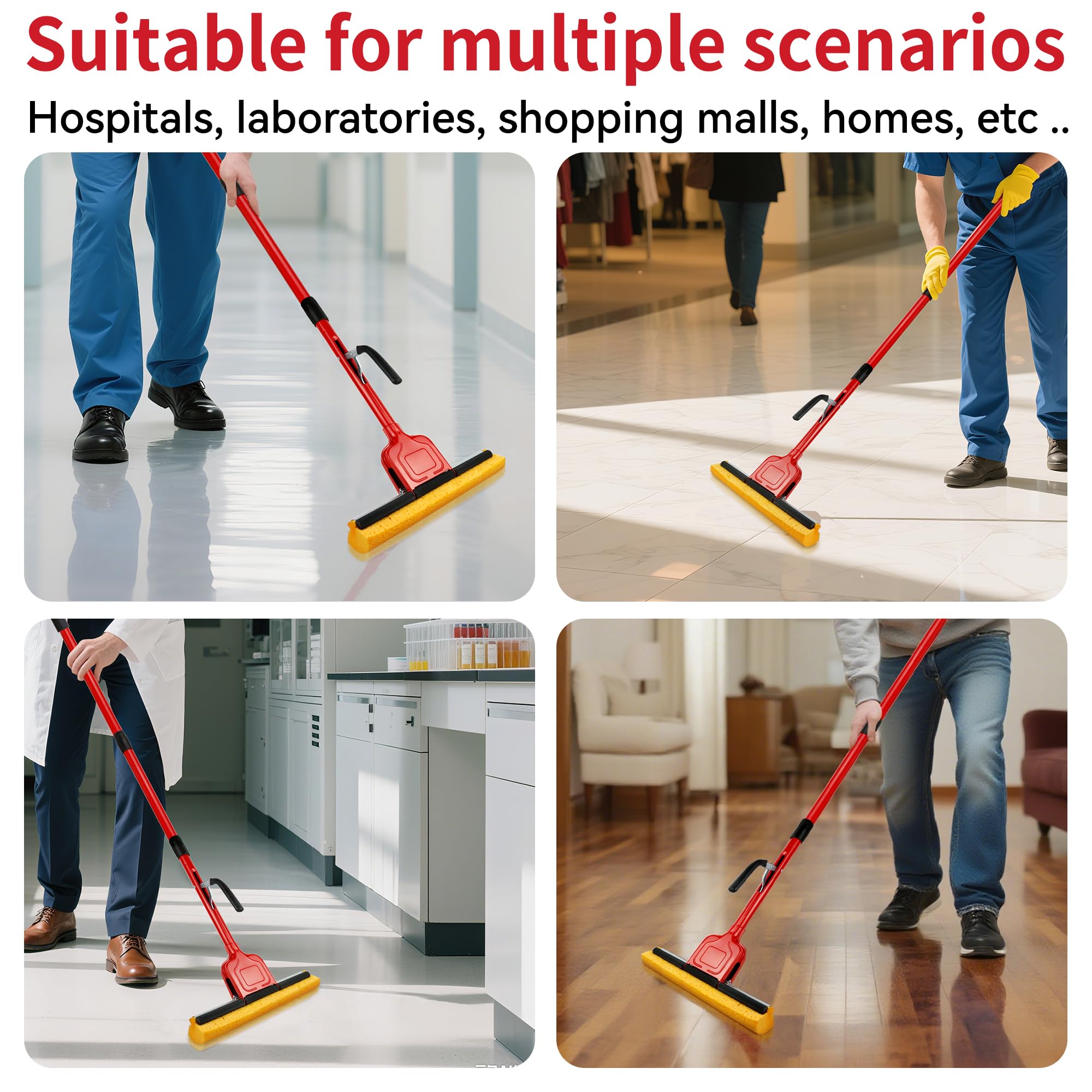 Cellulose Sponge Pop Up Sponge Mop with 2 Swop Roller Sponge mop Suitable for Wood, Ceramic Tiles and Other Flat Floors (1 Handle and 2 Heads)