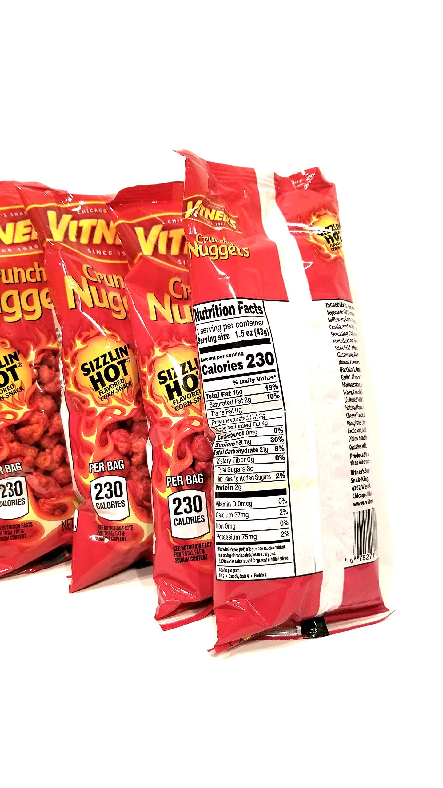 Vitner's Sizzlin' Hot Cheese Crunchy Nuggets 6 Pack 1.05 oz Bags A Chicago Original