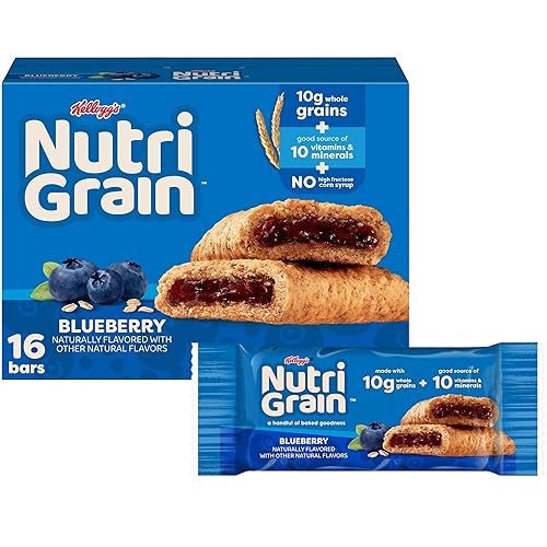 Nutri-Grain Breakfast Bars, Made with 10g Whole Grains, Snack Bars, Blueberry, 20.8oz Box (16 Count)