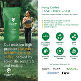 Purity Coffee EASE Low Acid Dark Roast Whole Bean (12oz Bag) | Specialty-Grade USDA Organic Arabica Blend | Third Party Tested for Mold, Mycotoxins
