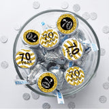 180 Count 70th Birthday Party Favor Labels, Chocolate Drops Stickers for Anniversary, Black and Gold Decorations