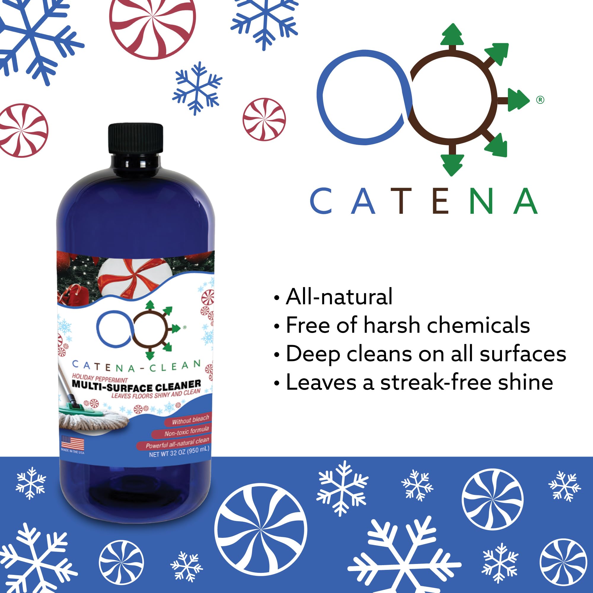 All-Natural Peppermint Scented Mop Cleaner (1 Pack) - Streak-Free Floor Cleaning Solution for Varnished Wood, Laminate & Metal Flooring - Removes