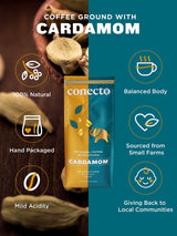 Conecto Cardamom Coffee: 100% Natural and Artisanal, Guatemalan Arabica Ground Coffee Flavored with Clay Pot Roasted Cardamom, Medium Roast and Mild