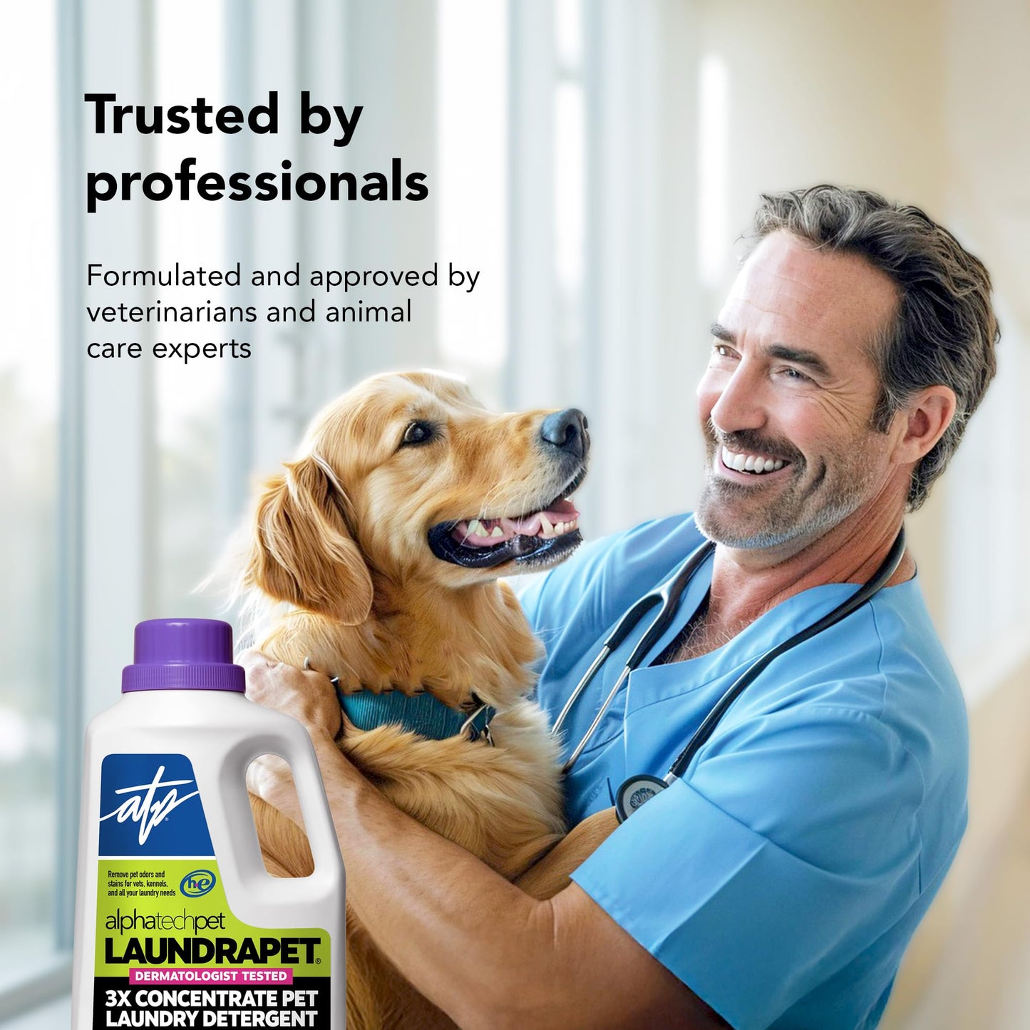 LaundraPet 3X Strength Premium Laundry Detergent with Enzyme Cleaner - 64 Oz (96 Washes) Pet Stain and Odor Eliminator, Enzymatic Detergent by Alpha