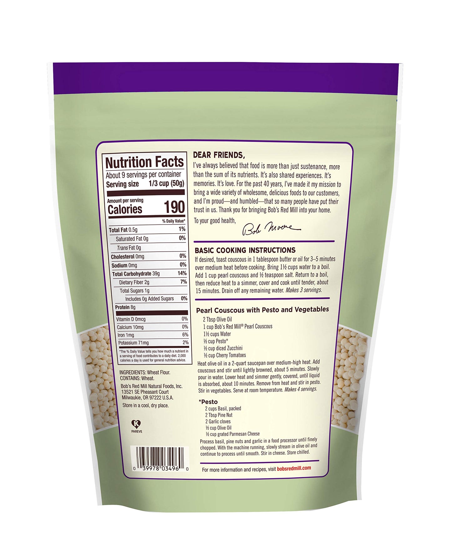 Bob's Red Mill Traditional Pearl Couscous, 16oz (Pack of 1) - Non GMO, Vegan, Israeli Couscous, Kosher