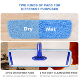 18" Professional Microfiber Mop Floor Cleaning System, Flat Mop with Stainless Steel Handle, 4 Reusable Washable Mop Pads, Wet and Dust Mopping