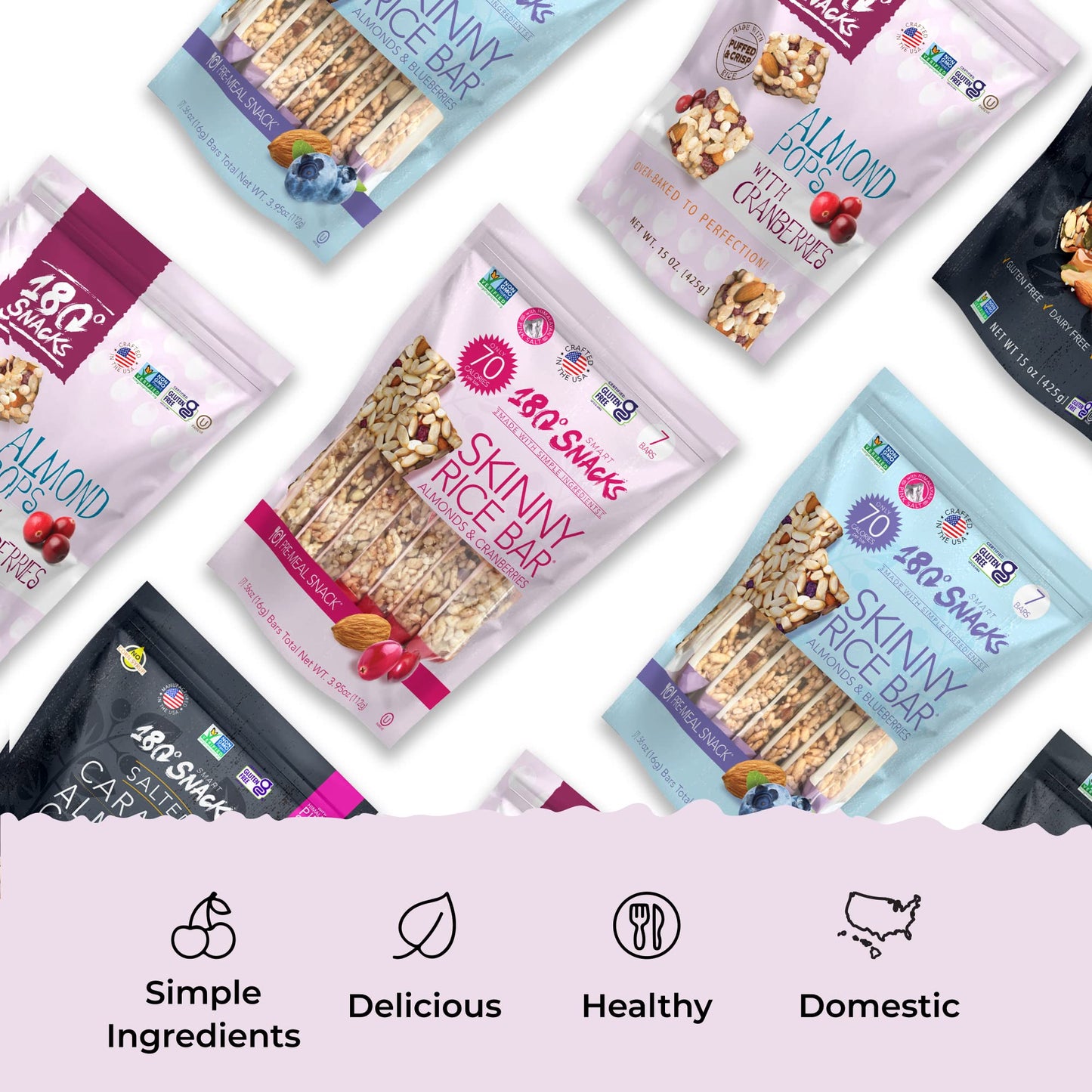 180 Snacks Pre-Meal Snack Skinny Rice Bar with Himalayan Salt 1 Pack, 3.22oz (Cranberry & Almond)