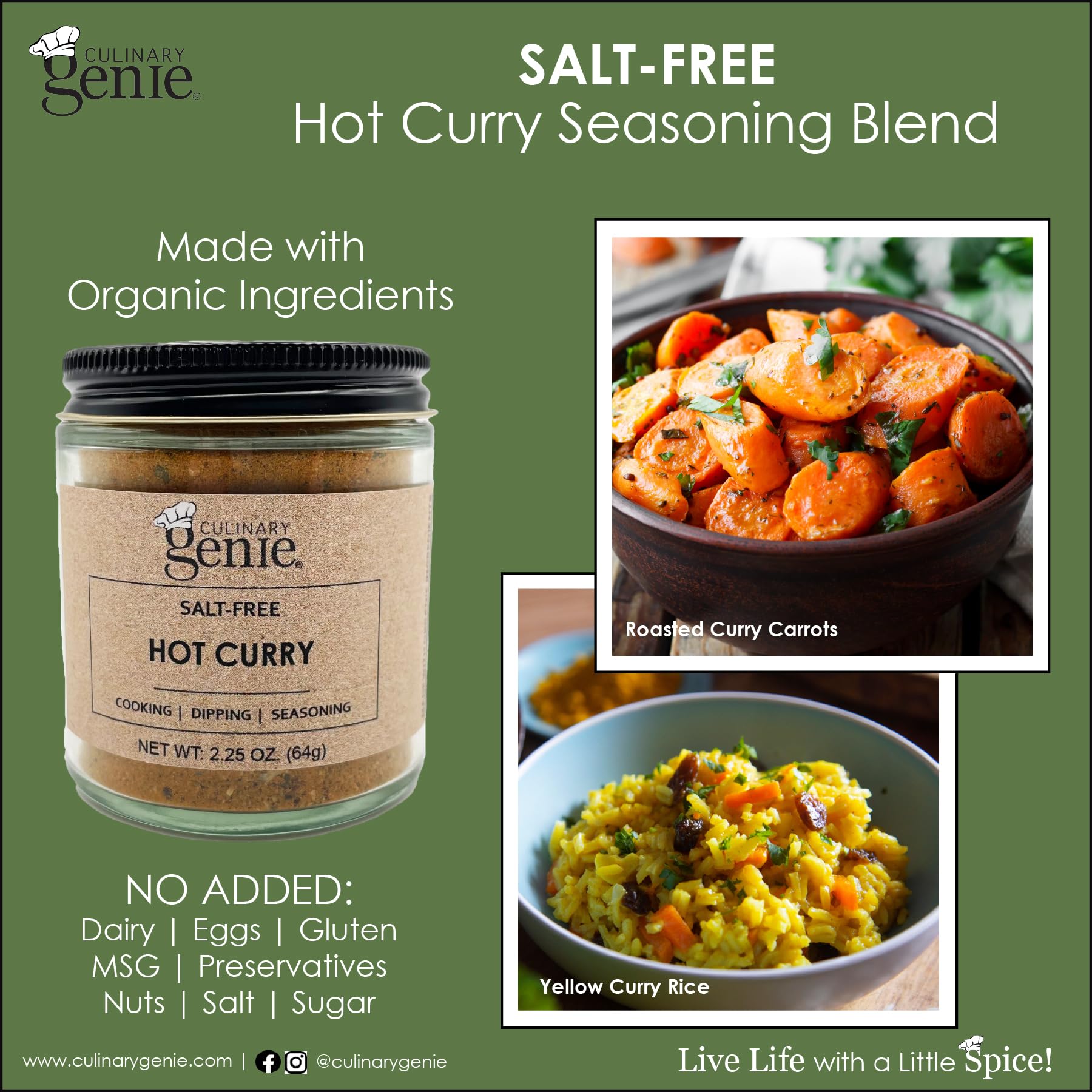 Culinary Genie Salt-Free Hot Curry Seasoning Blend - Classic Thai Yellow Curry with Ginger & Chile, No Salt Added