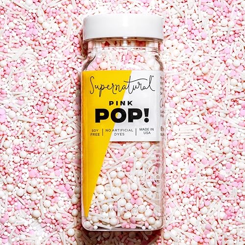Pink Pop! Natural Nonpareils Sprinkles by Supernatural, No Artificial Dyes, Soy Free, Gluten Free, Vegan, 3oz