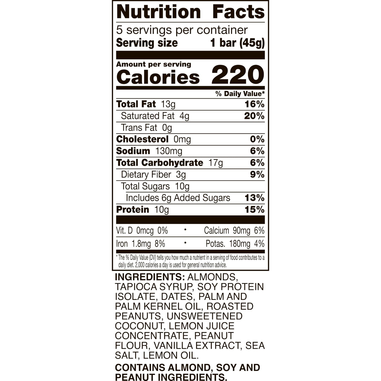 Larabar Lemon Protein Bars, Peanuts and Almonds, 10g Protein, Gluten Free, 5 Ct, 7.95 oz