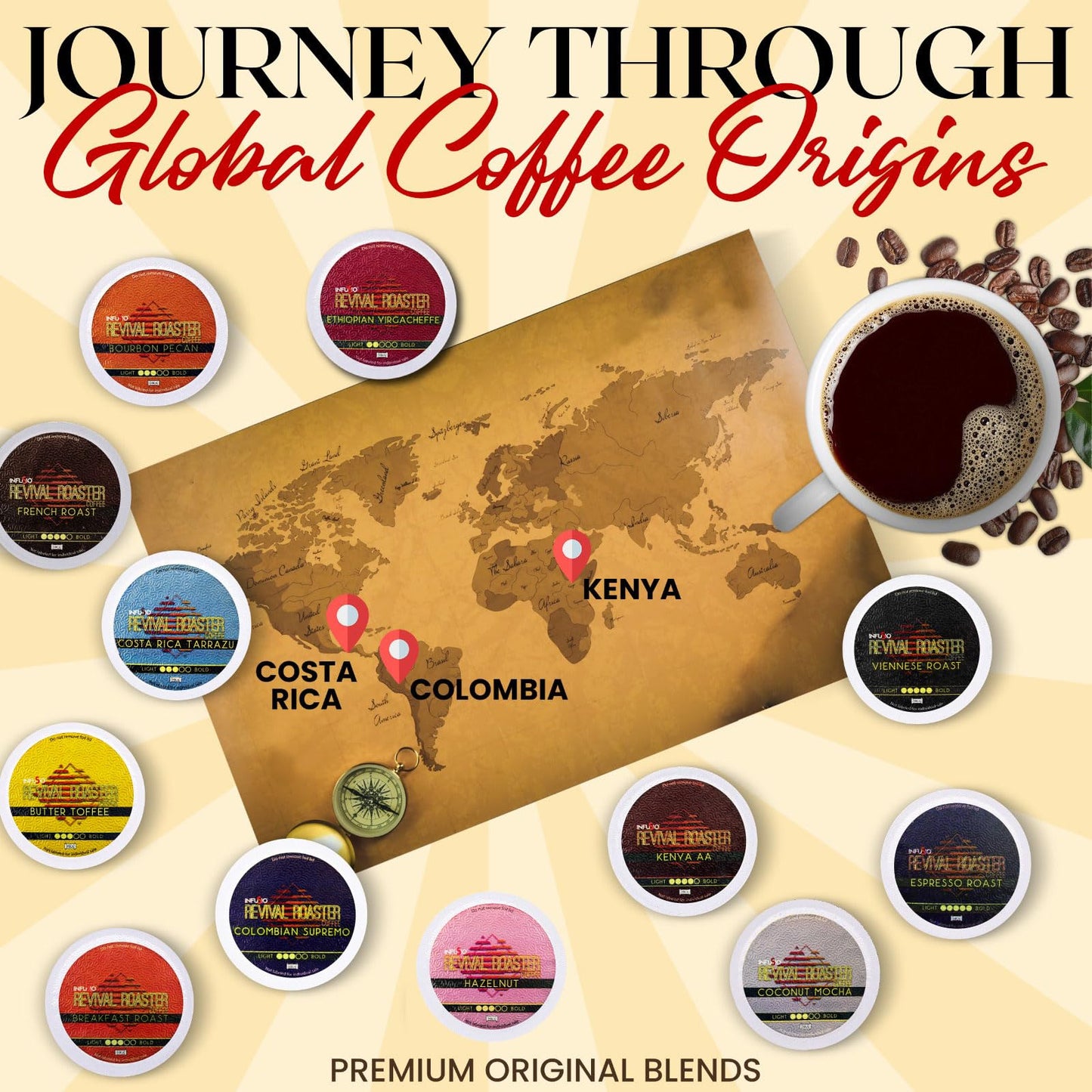 InfuSio Coffee Pods Variety Pack - 96 Count, 12 Crafted Medium & Dark Roast Blends and Artisan-Inspired Flavors Like Bourbon Pecan & Butter Toffee