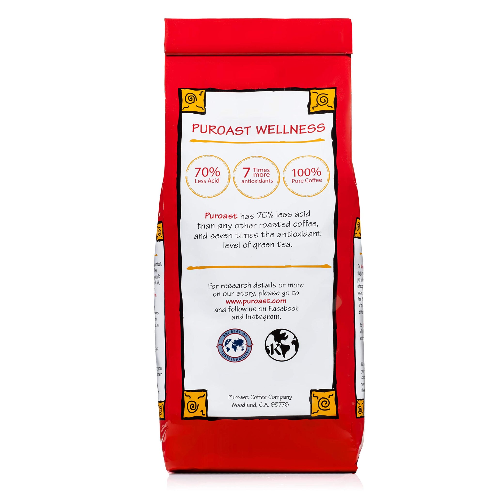 Puroast Low Acid Coffee Decaf Bean | Decaf Mocha Java Whole Bean | Medium Roast | High Antioxidants & High pH |No Bitter Aftertaste | Reduced
