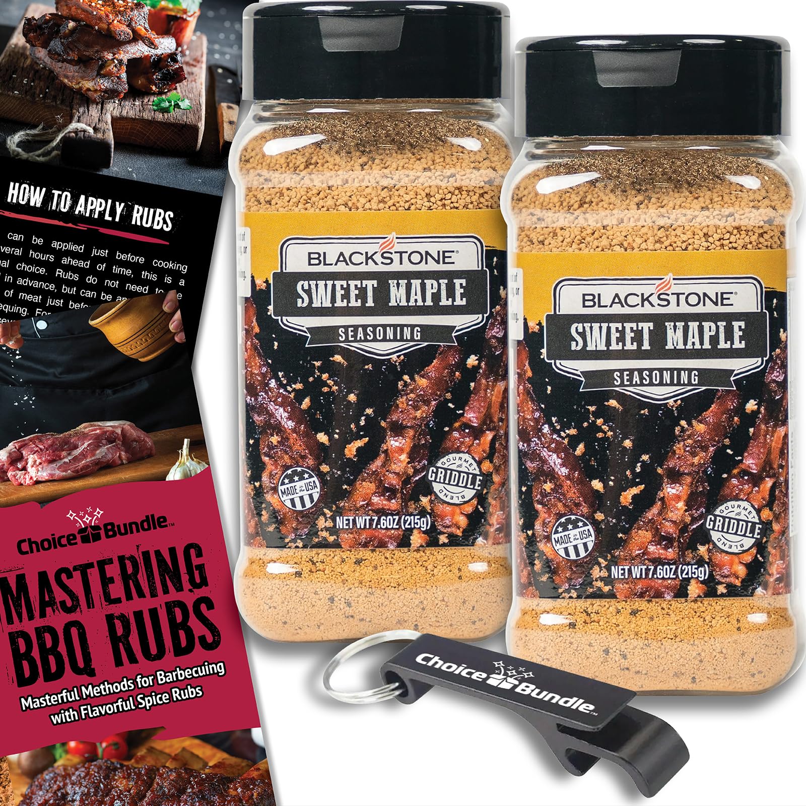Blackstone Sweet Maple Seasoning - Gourmet Griddle Premium Barbecue Rub 2 Pk (15.2 oz) + BBQ Masters & Opener (4 Items)!