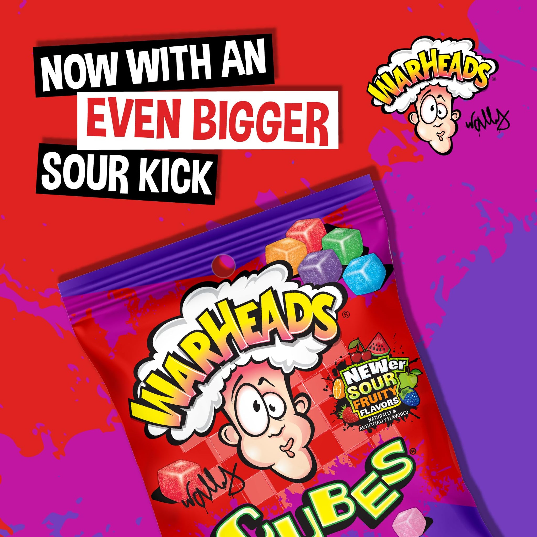WARHEADS Cubes - Sour, Sweet & Fruity Chewy Candy with New Sour Fruity Flavors: Orange, Watermelon, Blue Raspberry, Black Cherry, Strawberry & Green
