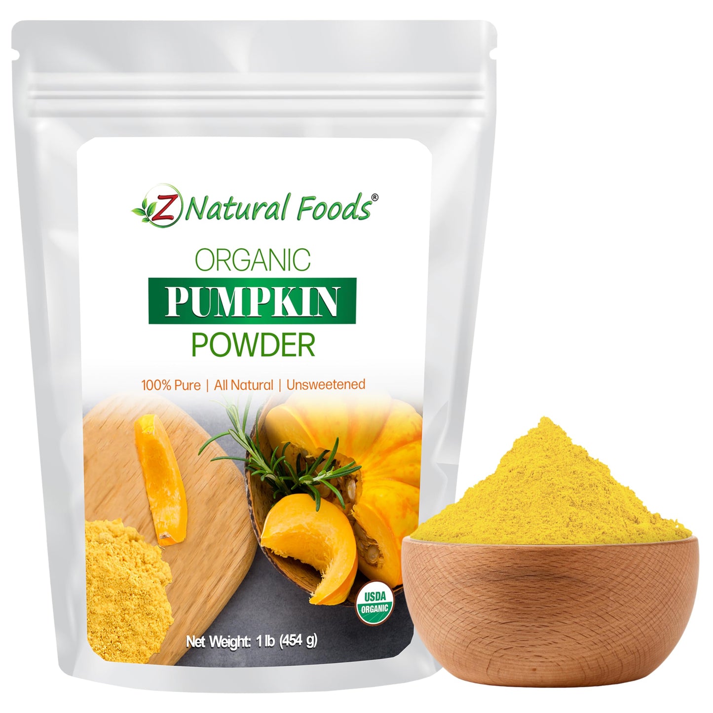 Z Natural Foods Organic Pumpkin Powder - Pure Powdered Pumpkin for Delicious Pumpkin Spice Latte, Baking, Smoothies, Juice, Puree - Dried Sweet Vegan