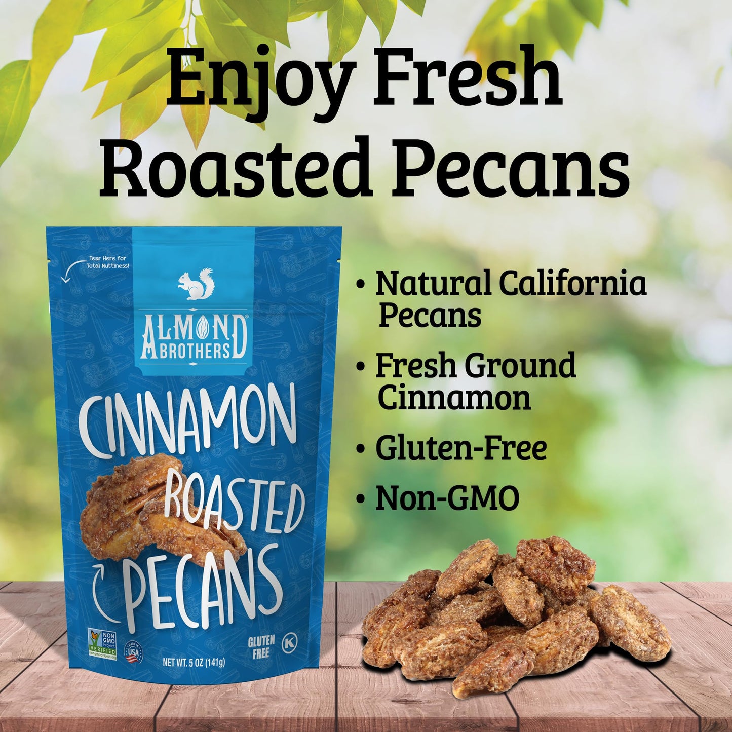Almond Brothers Cinnamon Roasted Pecans - Pack of 3, 5 oz - Hand Crafted Candied Cinnamon Pecans, Gluten-Free, Non-GMO
