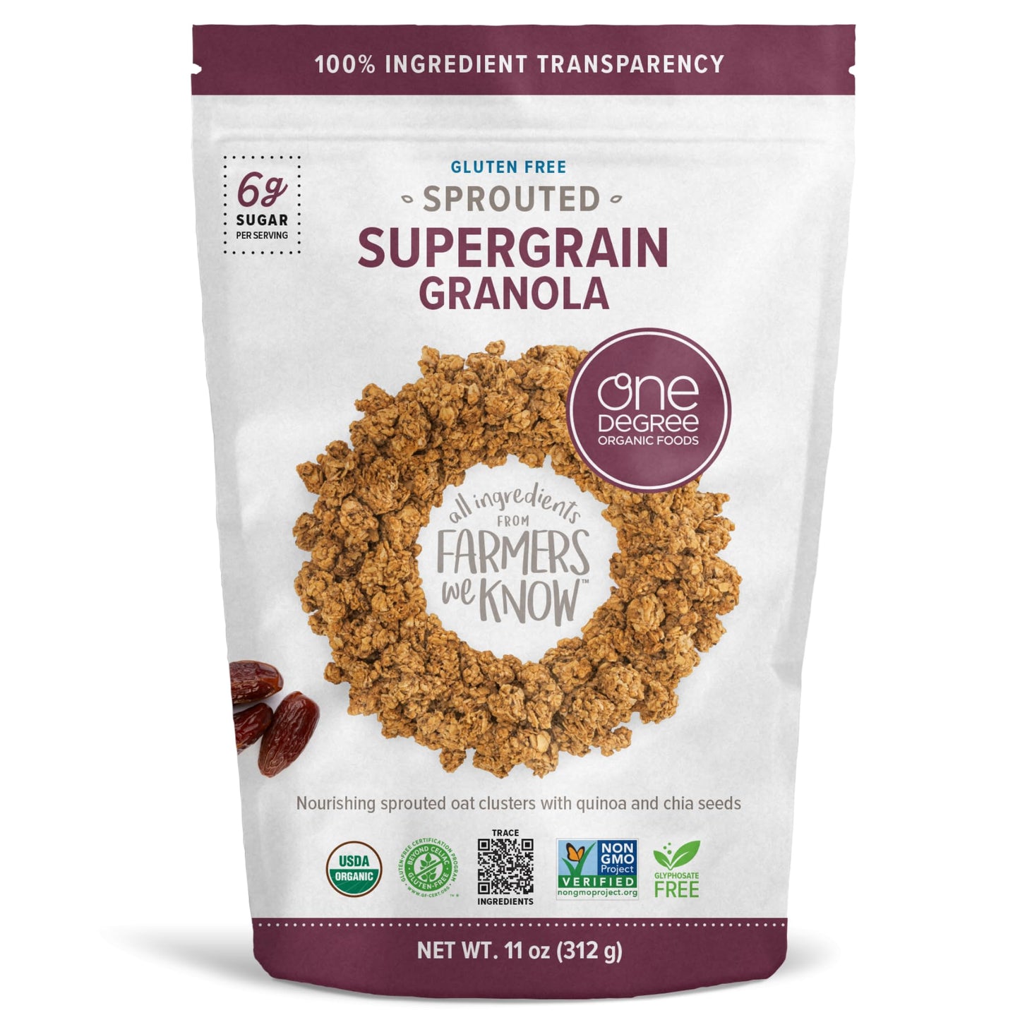 One Degree Organics Gluten Free Sprouted SuperGrain Granola, 11 ounce (Pack of 1)