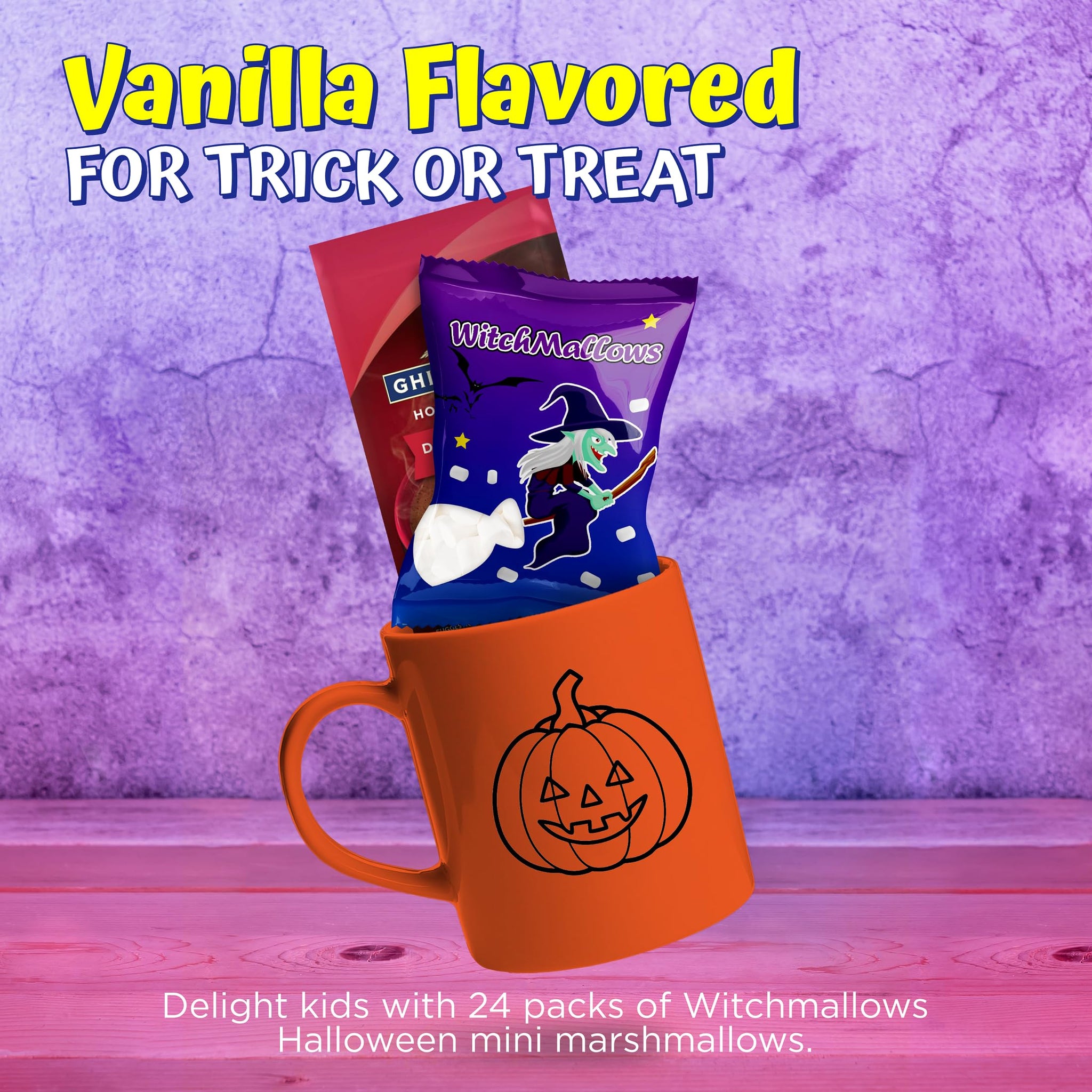 4E's Novelty 24 Pack Halloween Mini Marshmallows Indvidually Wrapped Vanilla Flavor - Halloweens Candy for Kids in Bulk, Snacks for Trick or Treat, 17