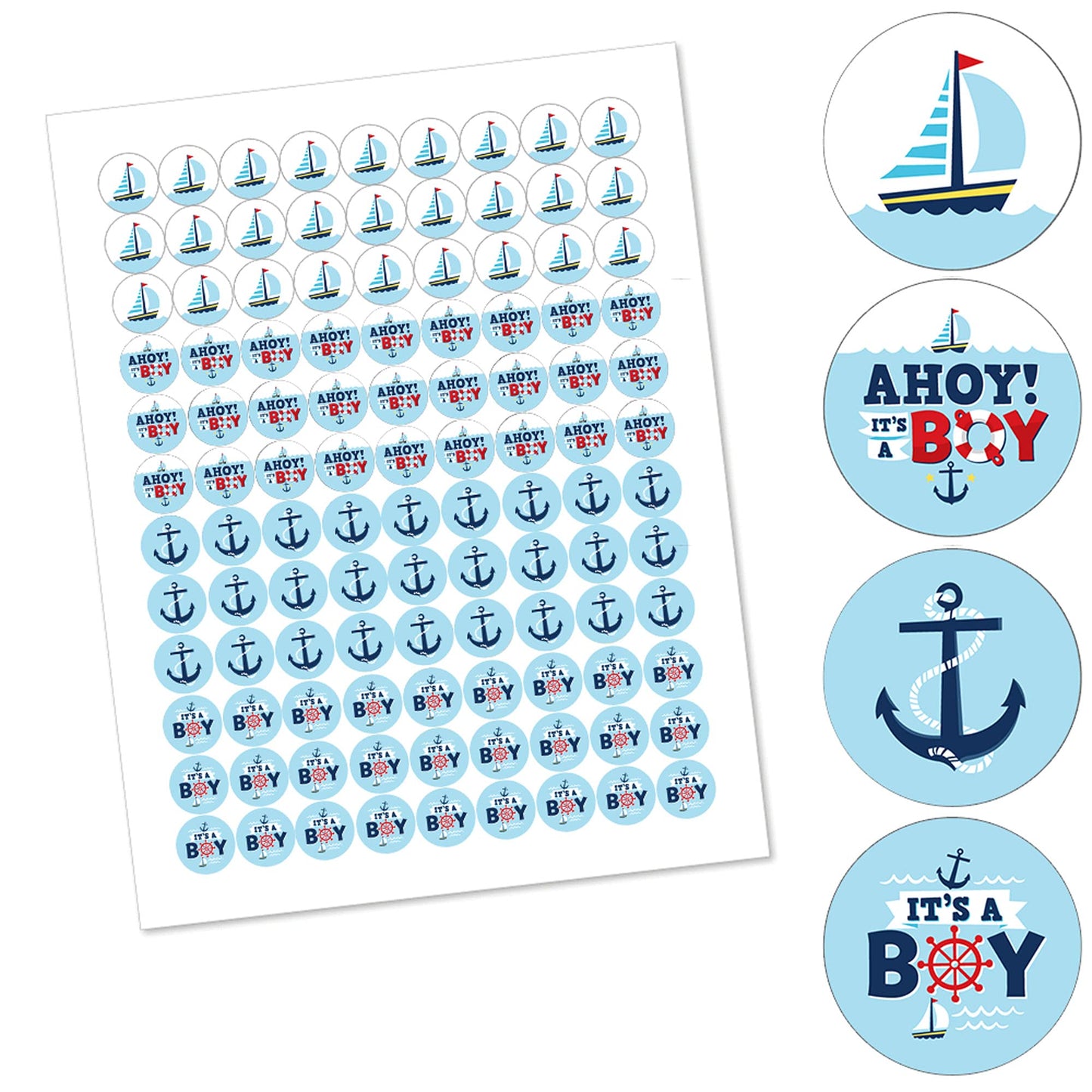 Big Dot of Happiness Ahoy It’s a Boy - Nautical Baby Shower Round Candy Sticker Favors - Labels Fit Chocolate Candy (1 Sheet of 108)