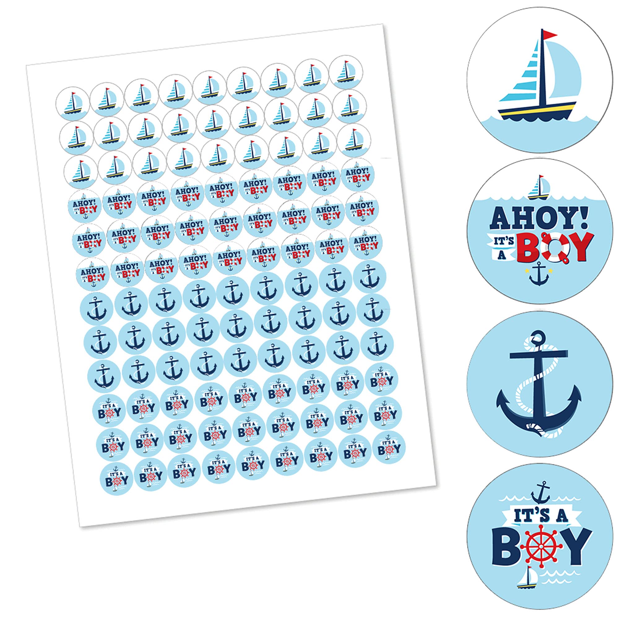 Big Dot of Happiness Ahoy It’s a Boy - Nautical Baby Shower Round Candy Sticker Favors - Labels Fit Chocolate Candy (1 Sheet of 108)