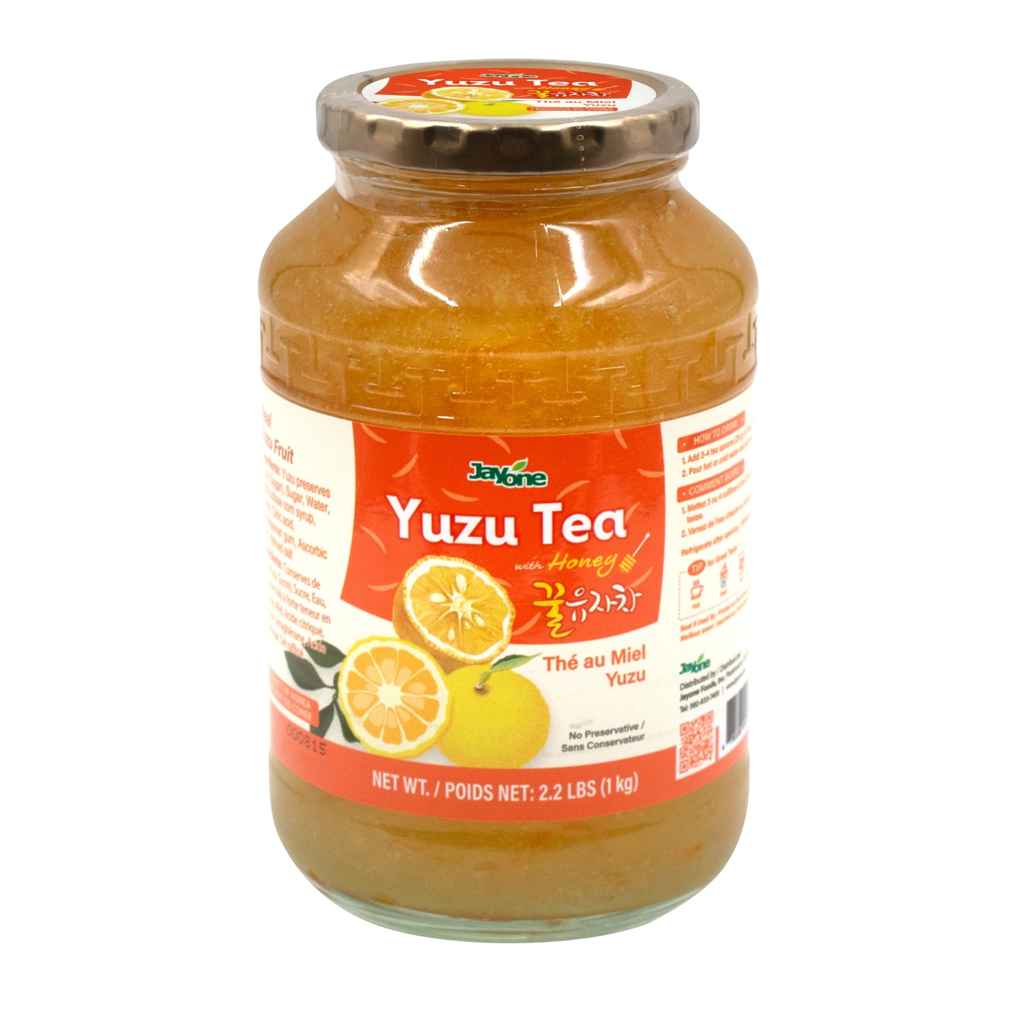 Jayone Korean Honey Yuzu Citron Tea 2.2 lbs - Made with Sugar and Honey, Real Yuzu Peel Marmalade, Bright Citrus Flavor, For Hot & Iced Drinks, Home