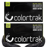 Colortrak Black Vinyl Gloves, Disposable Latex-Free & Powder-Free Hair Color Gloves for Chemical Processing & Salon Services, 200 Count (2 Boxes)
