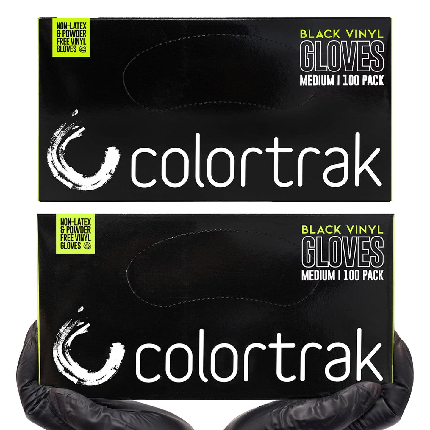 Colortrak Black Vinyl Gloves, Disposable Latex-Free & Powder-Free Hair Color Gloves for Chemical Processing & Salon Services, 200 Count (2 Boxes)