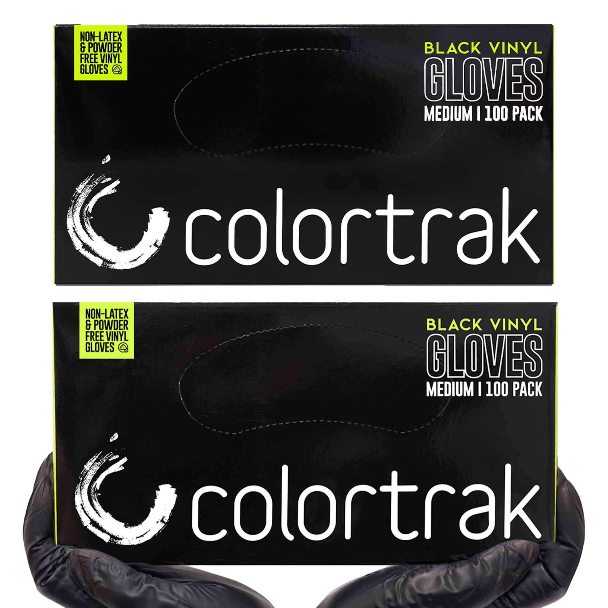 Colortrak Black Vinyl Gloves, Disposable Latex-Free & Powder-Free Hair Color Gloves for Chemical Processing & Salon Services, 200 Count (2 Boxes)