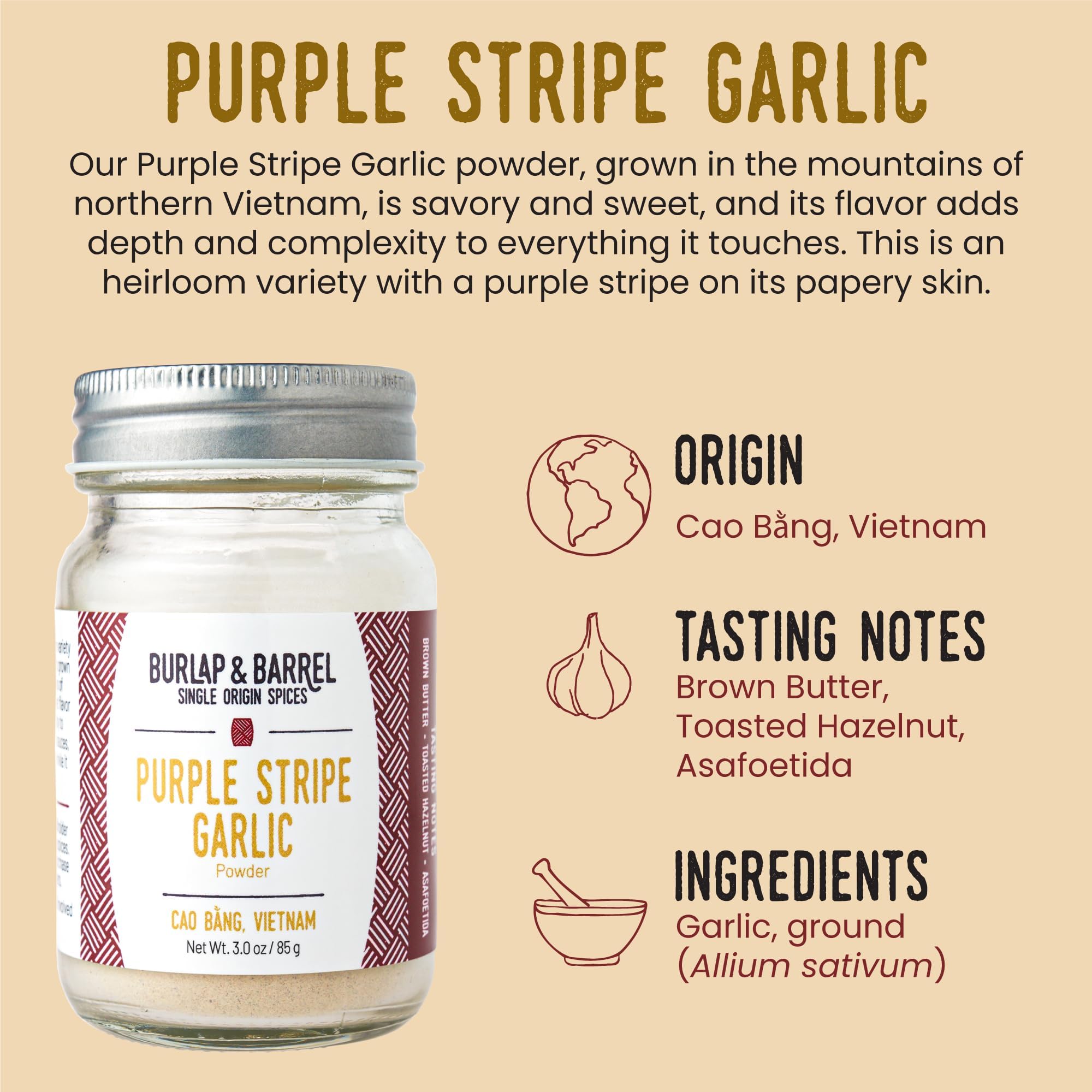 Burlap & Barrel Purple Stripe Garlic - Alternative to Fresh/Granulated Garlic- Savory Sweet Flavor to Tomato Sauces, Fried Chicken, Pizza - As Seen on