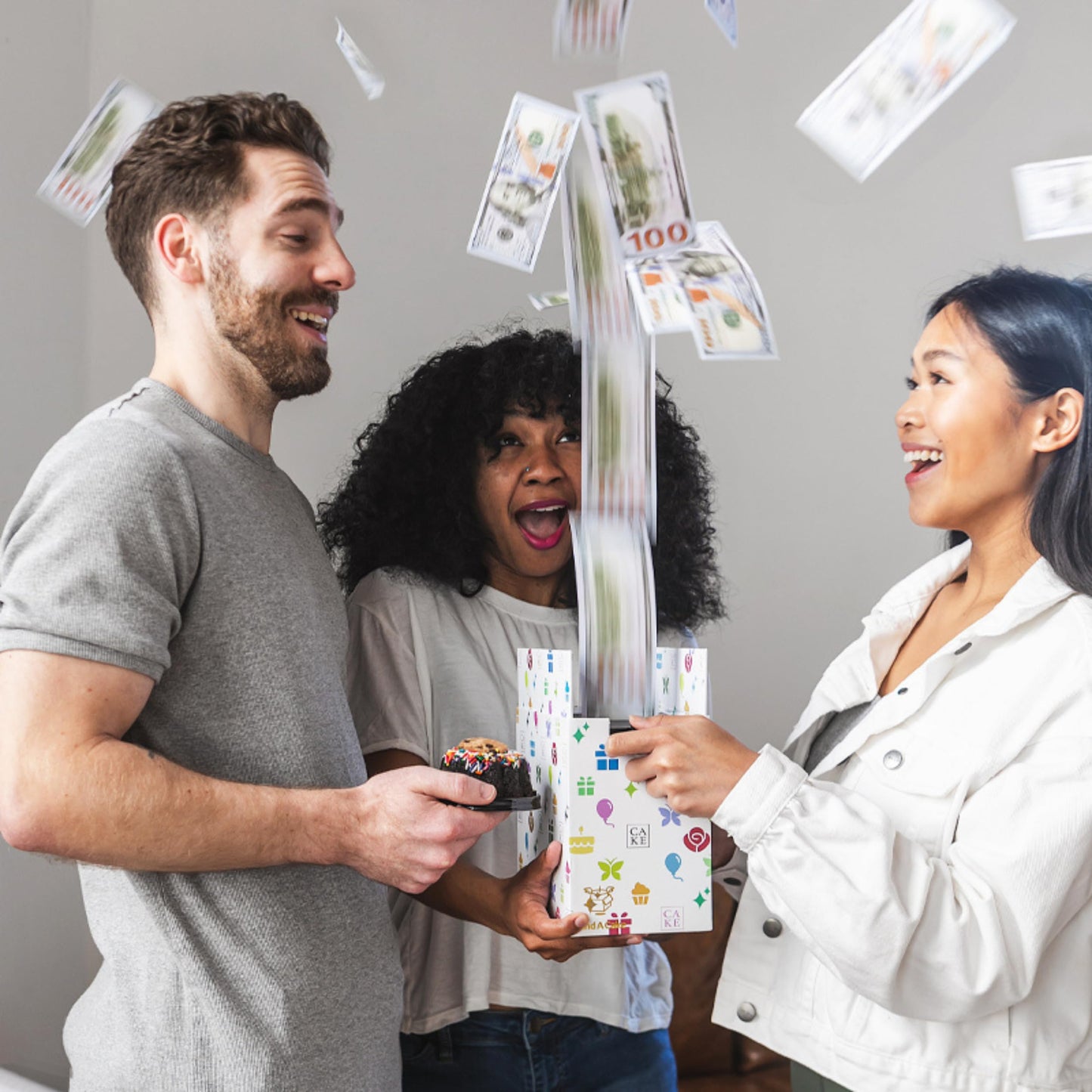 Celebration Billionaire Explosion Cake Box by Send A Cake, Ready-to-Gift Surprise with Mini Bundt Cakes, Candies & Music - Fun Birthday & Party Gift