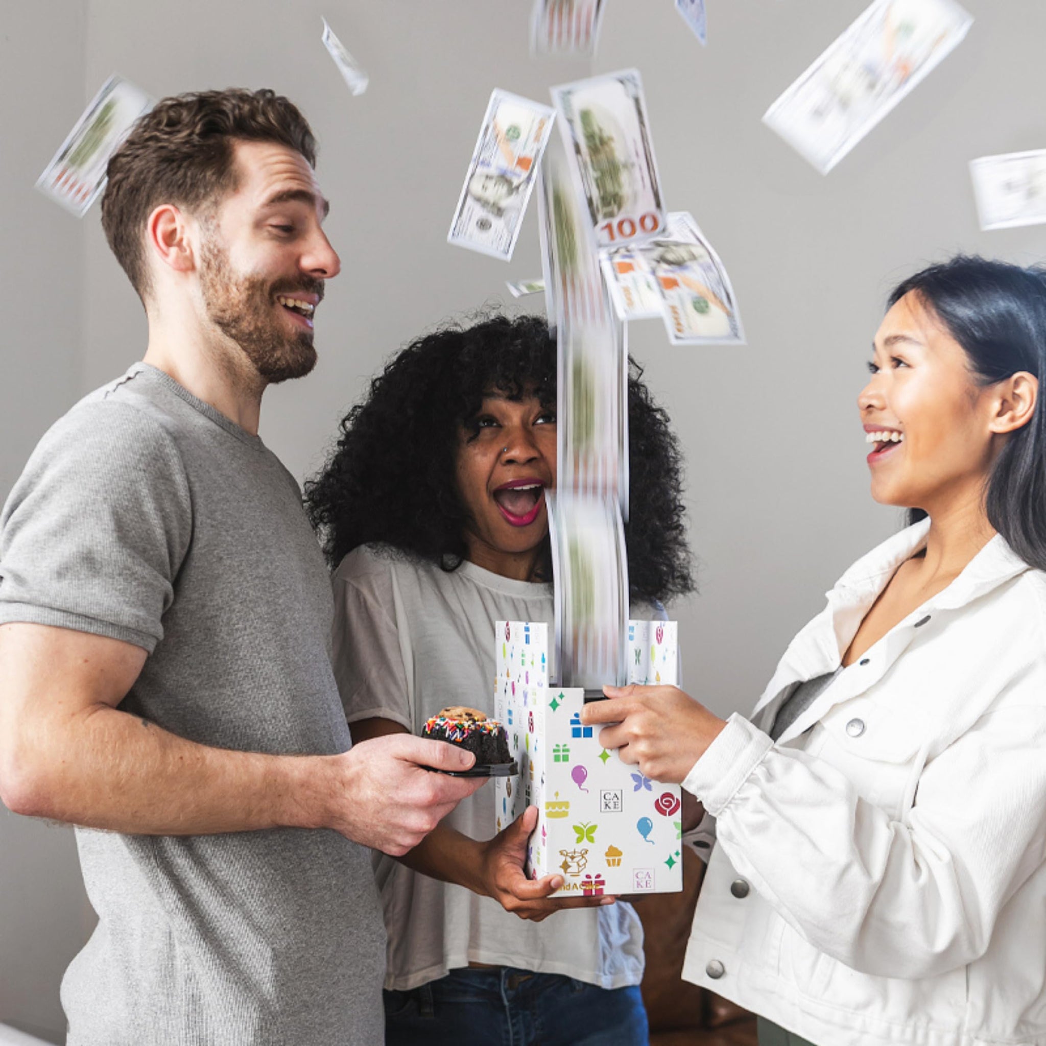 Celebration Billionaire Explosion Cake Box by Send A Cake, Ready-to-Gift Surprise with Mini Bundt Cakes, Candies & Music - Fun Birthday & Party Gift