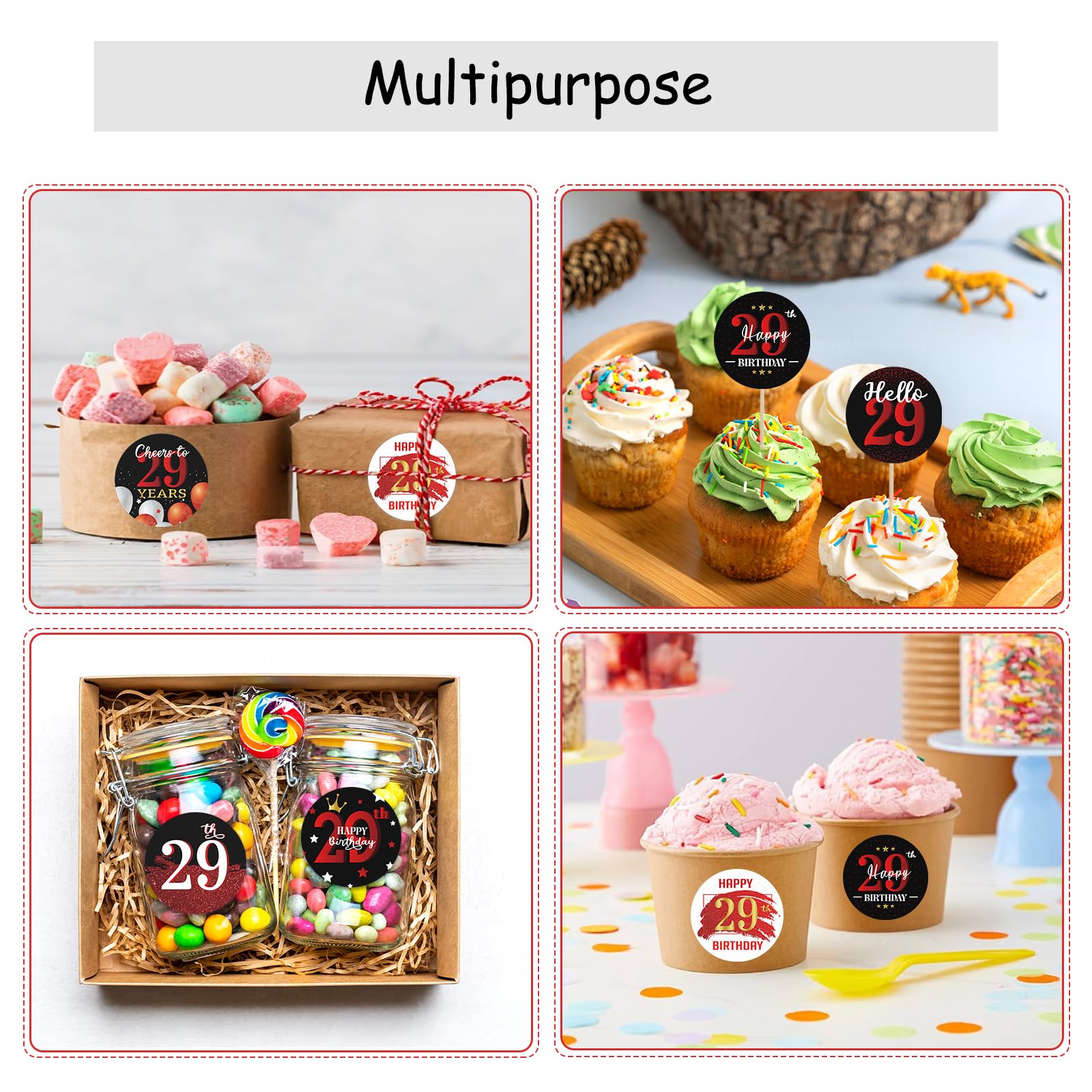 Happy 29th Birthday Party Favor Labels Chocolate Kisses Candy Stickers - Twenty Nine Years Old Birthday Round Candy Sticker Party Favors - Black