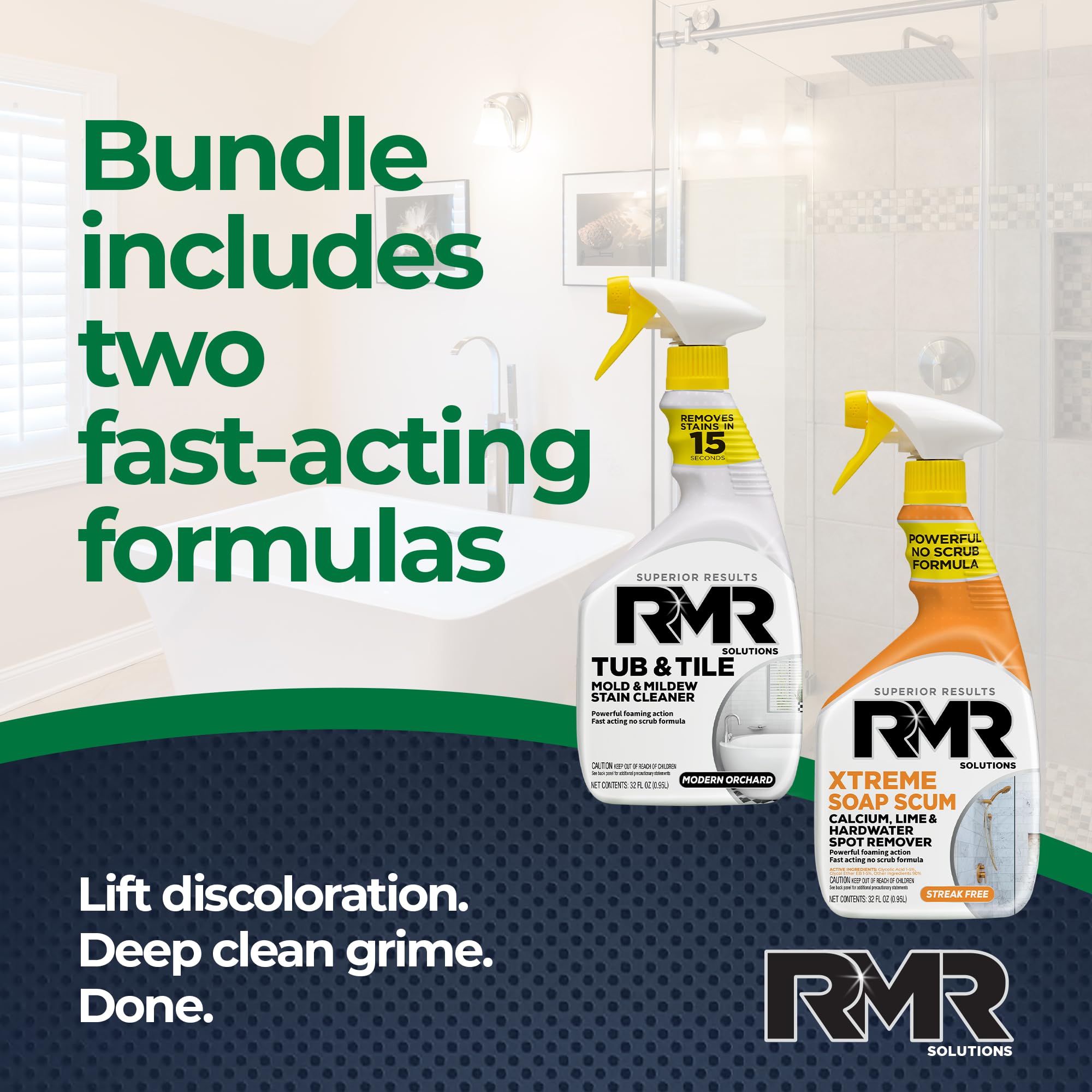 RMR Bathroom Breakthrough Bundle - Tub & Tile Cleaner + Xtreme Soap Scum Remover, 2-Step Deep Clean System for Shower, Tub, Tile, Grout, & Glass