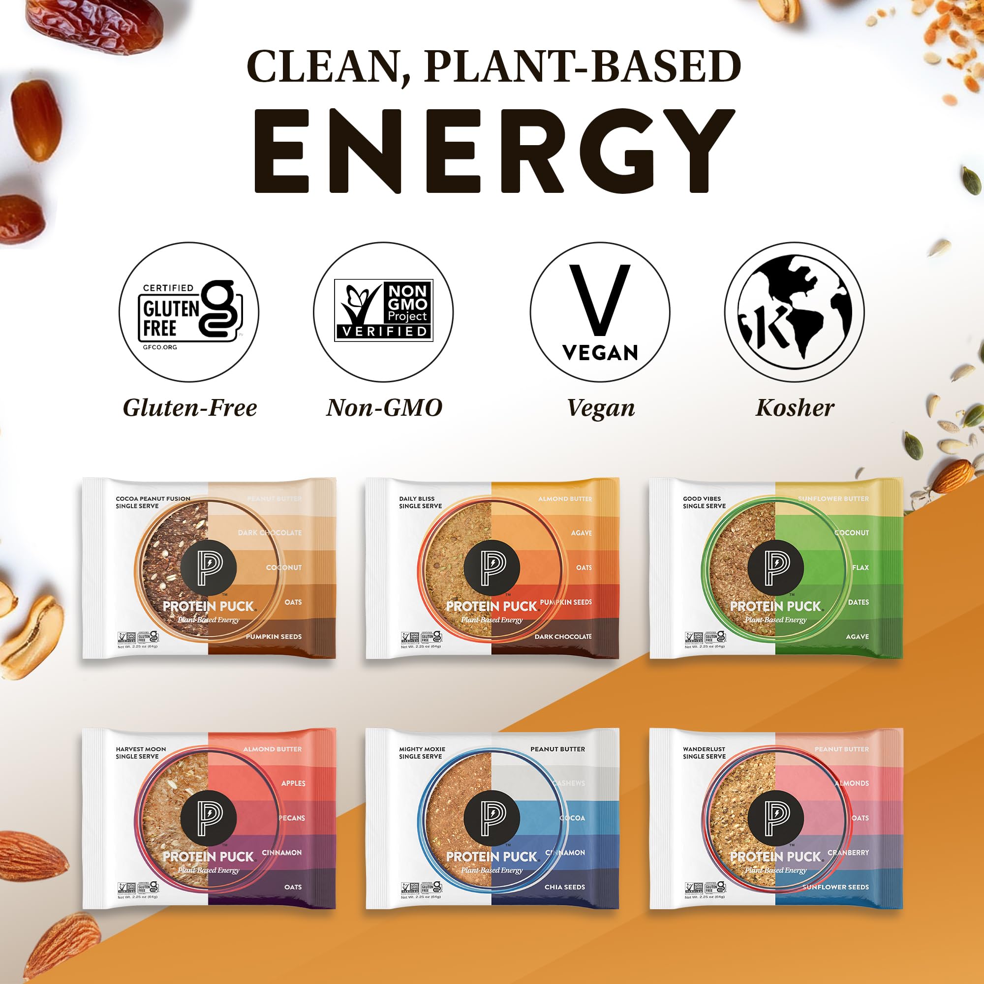 Protein Puck Plant Based Bars Trial Variety Pack - 6 Pack with 6 different Flavors | Snacks with Vegan Protein | Gluten Free, Non Dairy, Kosher