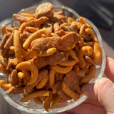 Spicy Snack Mix | Party Mix including hot Cajun corn sticks, roasted peanuts, and cheddar cheese sesame sticks | Runnin' Wild Foods, 1.5 Pounds Total