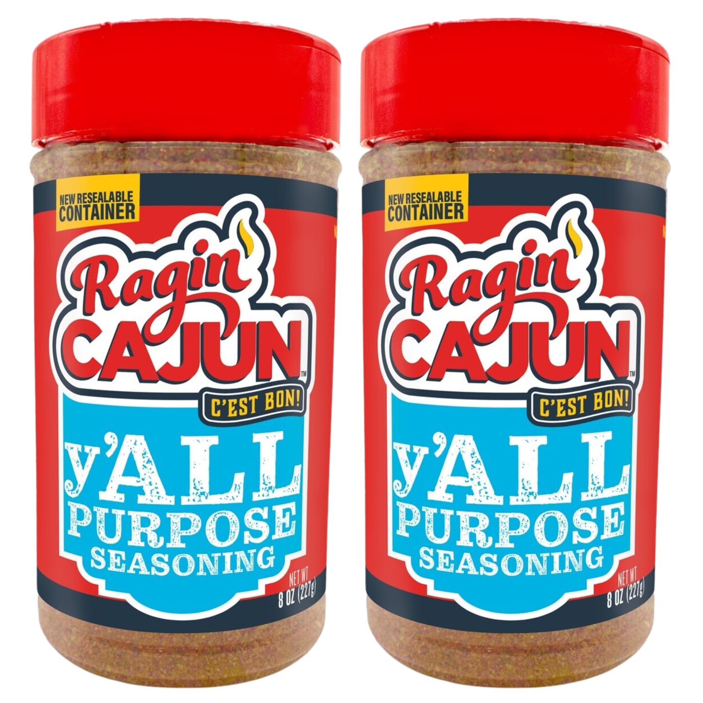 Ragin' Cajun y'ALL PURPOSE Seasoning - 8 oz Shaker - Pack of 2, Low Sodium, No MSG - Mild Louisiana Cajun Spice for Meats, Seafood & Veggies